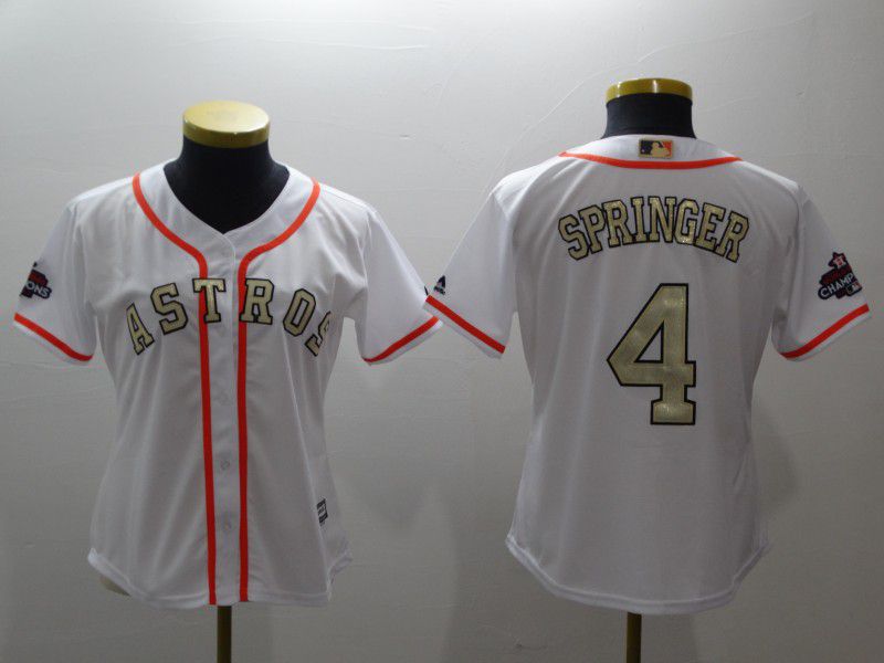 Women Houston Astros #4 Springer White Gold version MLB Jerseys